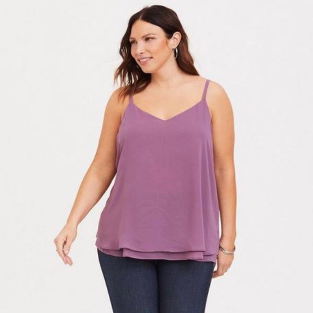 Torrid Sophie Chiffon Double Layer Cami Top  Purple Asparagus Plus Size